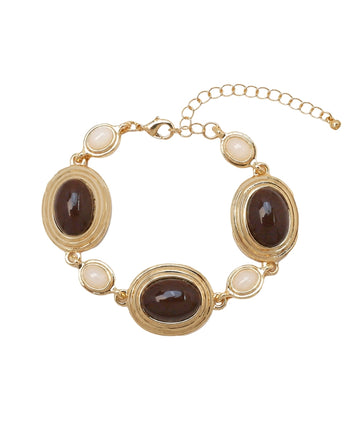Rafaela Framed Oval Accent Bracelet — Brown/Ivory