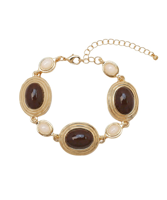 Rafaela Framed Oval Accent Bracelet — Brown/Ivory