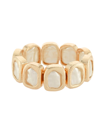 Nahla Framed Baroque Faux Pearl Bracelet — Cream