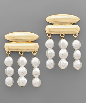 Simone 3 Pearl Row Dangle Earrings — Gold/Pearl