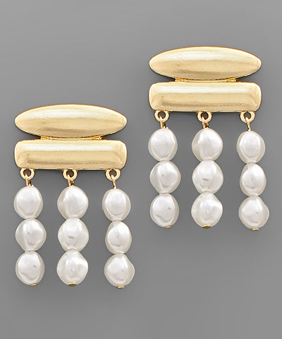 Simone 3 Pearl Row Dangle Earrings — Gold/Pearl