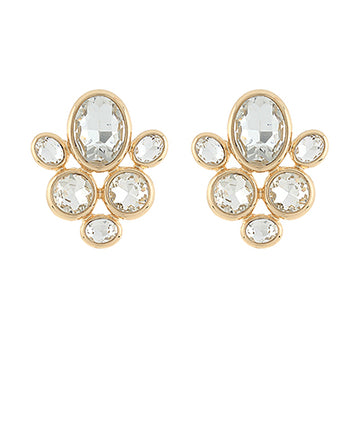 Sylvie Cluster Oval and Round Earrings — Clear/Gold