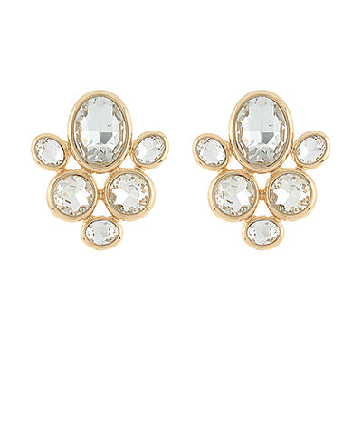 Sylvie Cluster Oval and Round Earrings — Clear/Gold