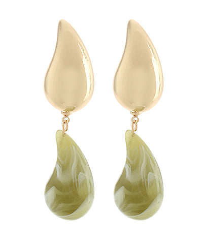 Therese Linked Teardrop Stone Earrings — Green/Gold