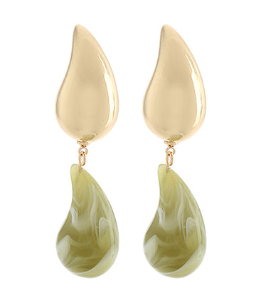 Therese Linked Teardrop Stone Earrings — Green/Gold