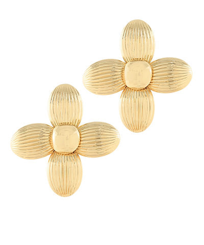 Violetta Textured Flower Earrings — Gold