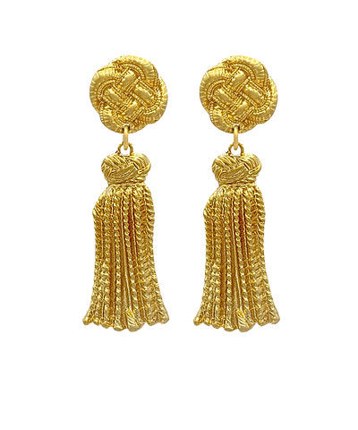 Zosia Tied Rope and Tassel Earrings — 24K Vintage Gold