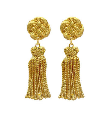 Zosia Tied Rope and Tassel Earrings — 24K Vintage Gold