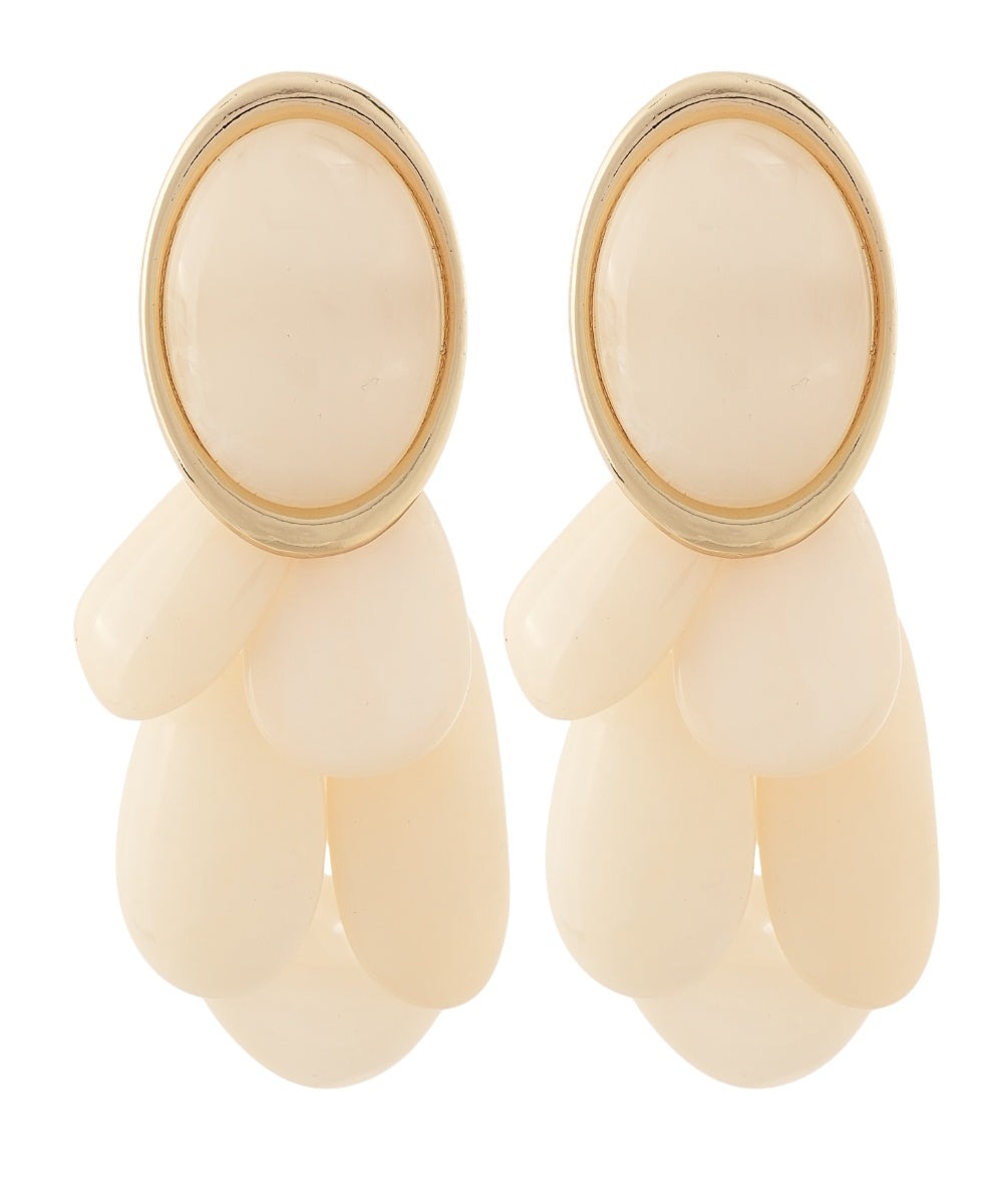 Adora Fringe Oval and Framed Stone Earrings — Ivory