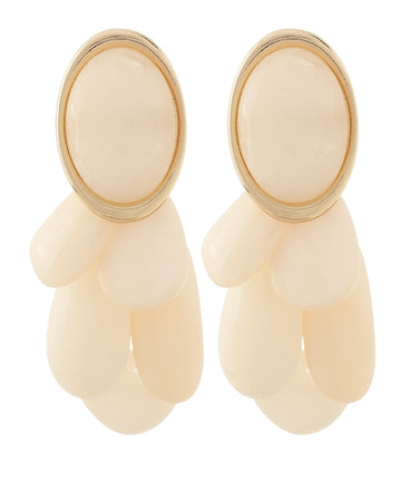 Adora Fringe Oval and Framed Stone Earrings — Ivory