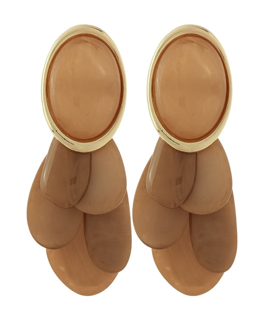 Adora Fringe Oval and Framed Stone Earrings — Brown