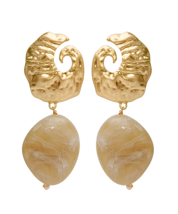 Alondra Curved Metal and Color Stone Drop Earrings — Khaki
