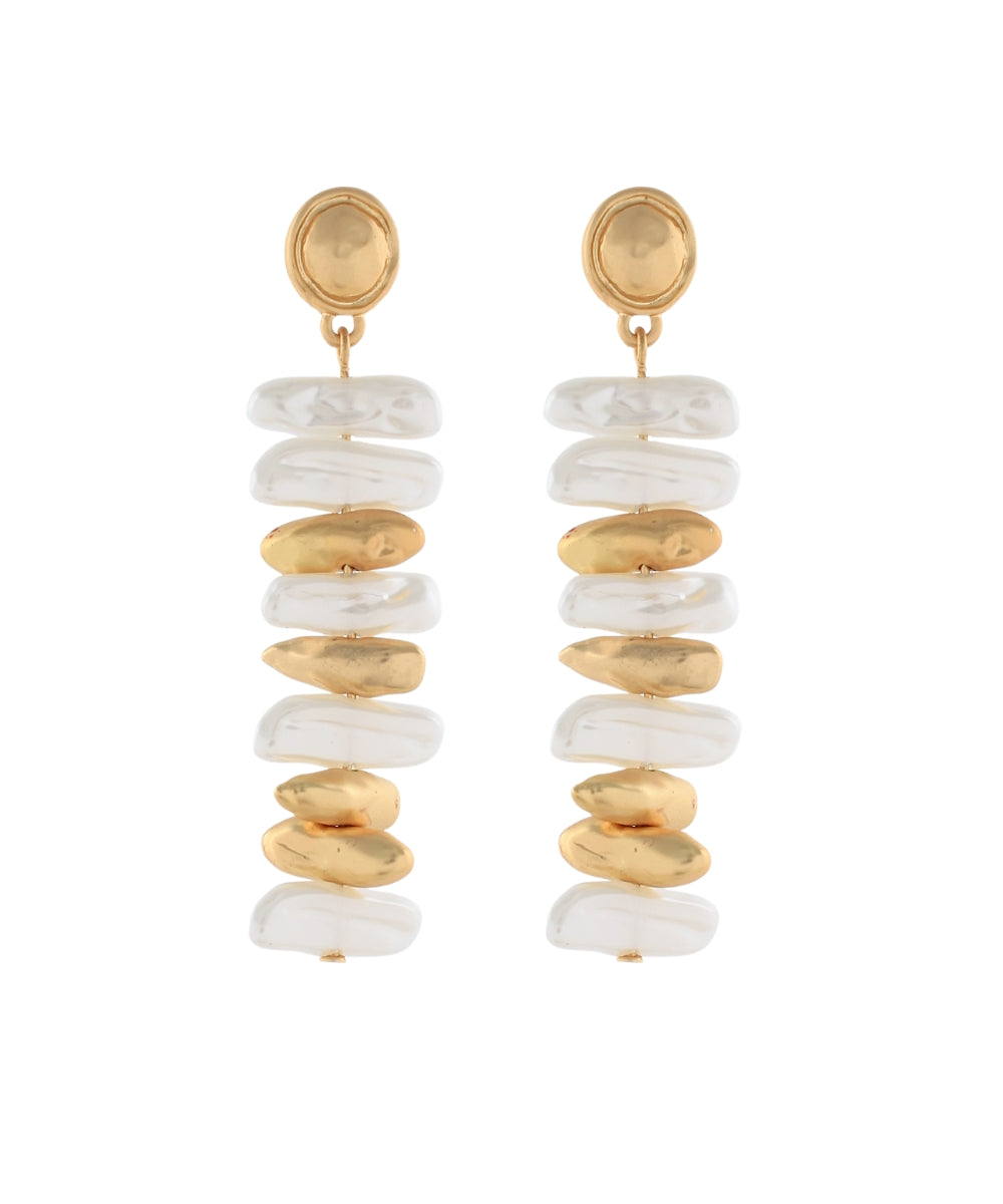 Amabel Linear Pearl and Metal Bar Earrings — Cream/Matte Gold