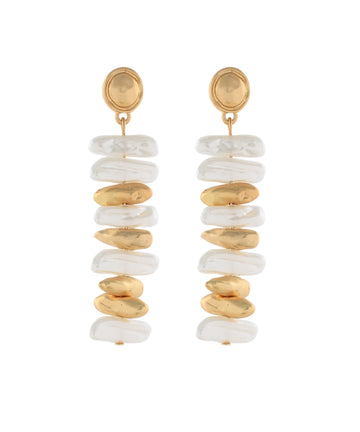 Amabel Linear Pearl and Metal Bar Earrings — Cream/Matte Gold