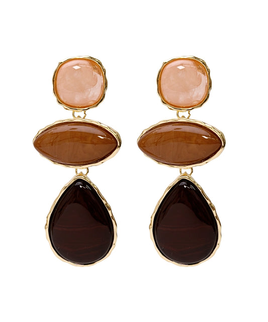 Ambra Linear Stone Earrings — Baby Pink/Brown