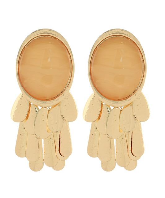 Anouk Oval Stone and Fringe Teardrop Earrings — Khaki