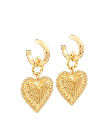 Textured Heart Dangle Hoops