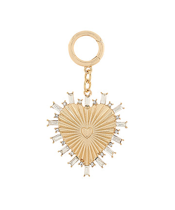 Lavinia Textured Crystal Heart Charm — Clear/Gold