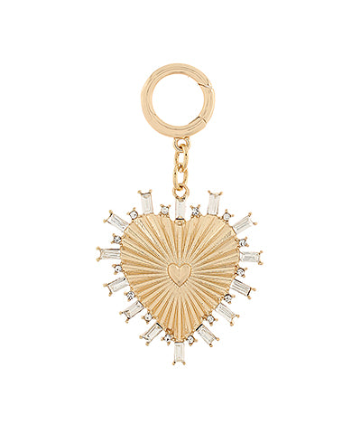 Lavinia Textured Crystal Heart Charm — Clear/Gold