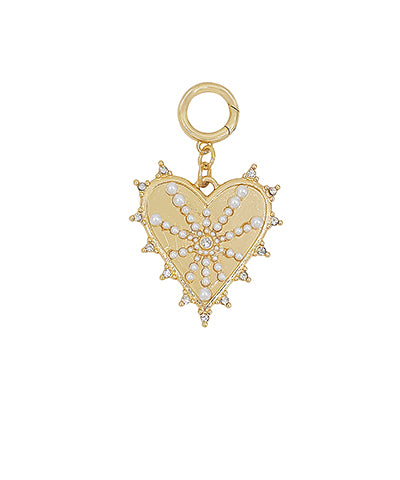 Delphina Pearl Crystal Heart Charm — Gold/Cream