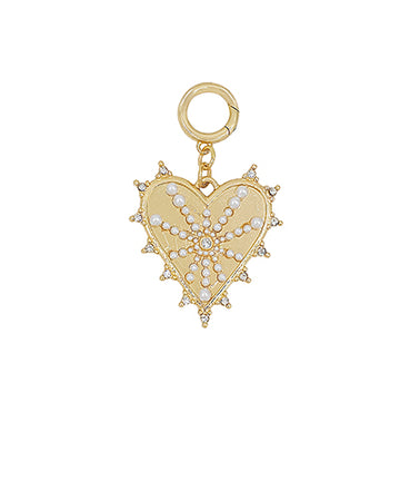 Delphina Pearl Crystal Heart Charm — Gold/Cream