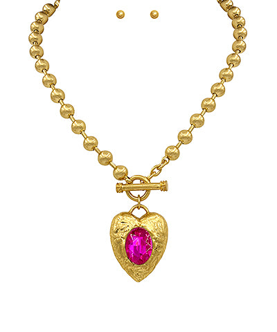 Valentina necklace set in fuchsia and gold
