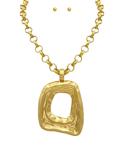 Ariadne Geometric Square Outline Necklace — Vintage Gold