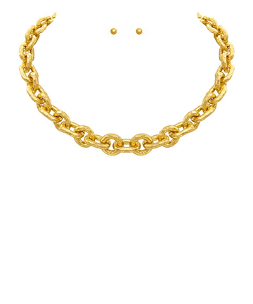 Assia Hammered Chain Link Necklace — Vintage Gold