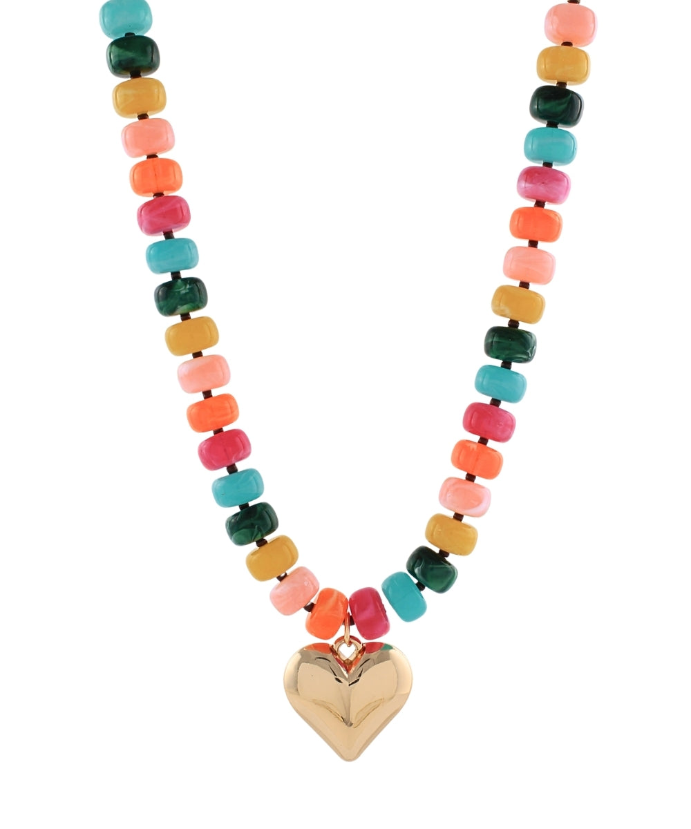 Mosaic Heart Bead Necklace in Multicolor