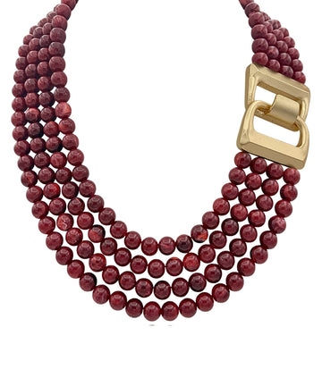 Burgundy Four Strand Bead Necklace in Burgundy