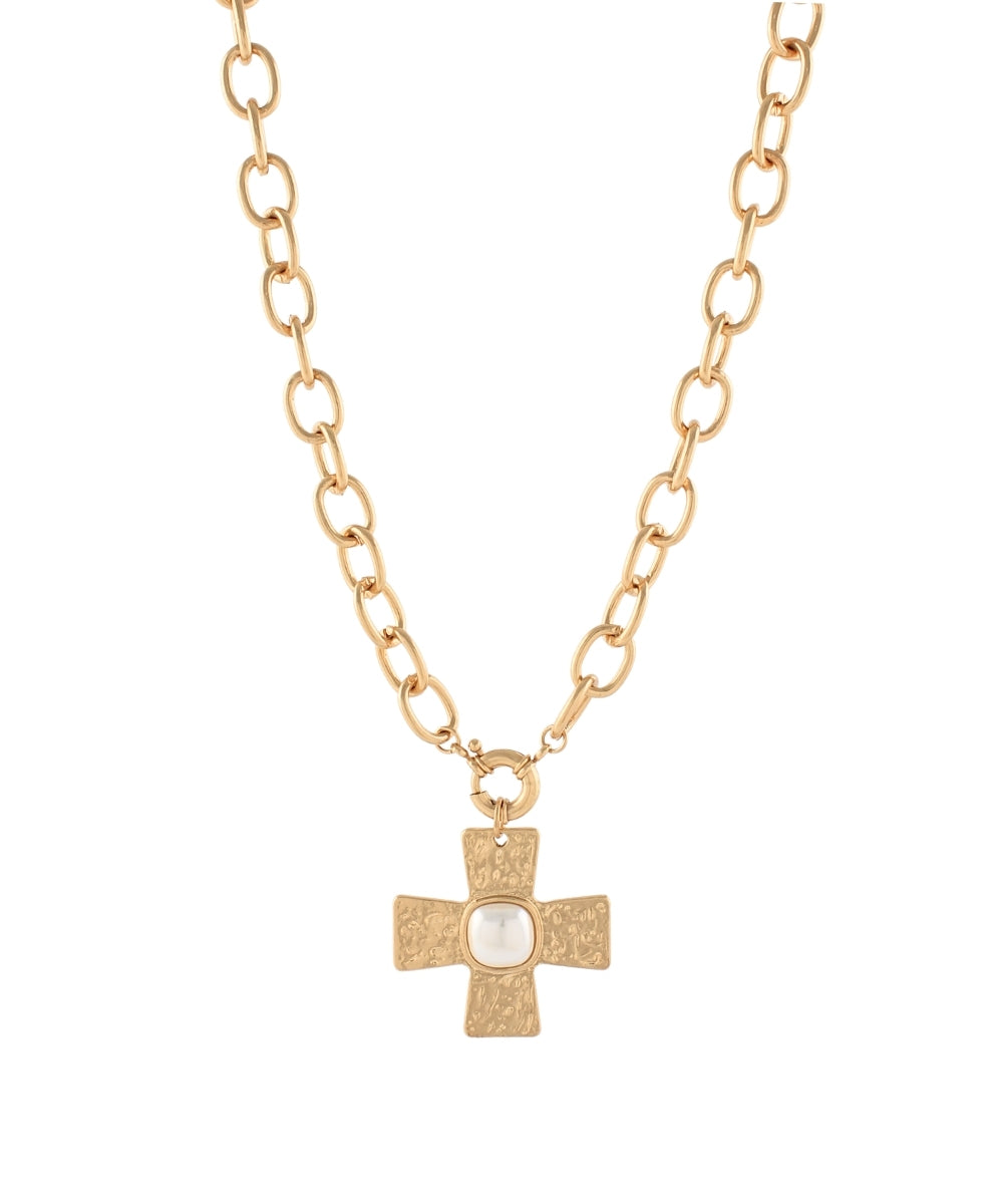 Odessa Cross Necklace in Cream