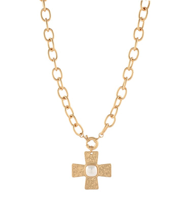 Odessa Cross Necklace in Cream