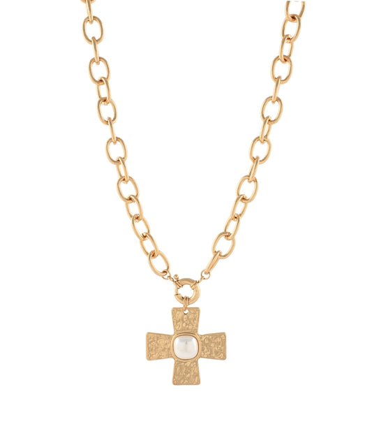 Odessa Cross Necklace in Cream