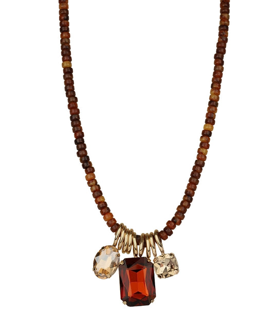 Sora Jewel Bead Necklace in Brown