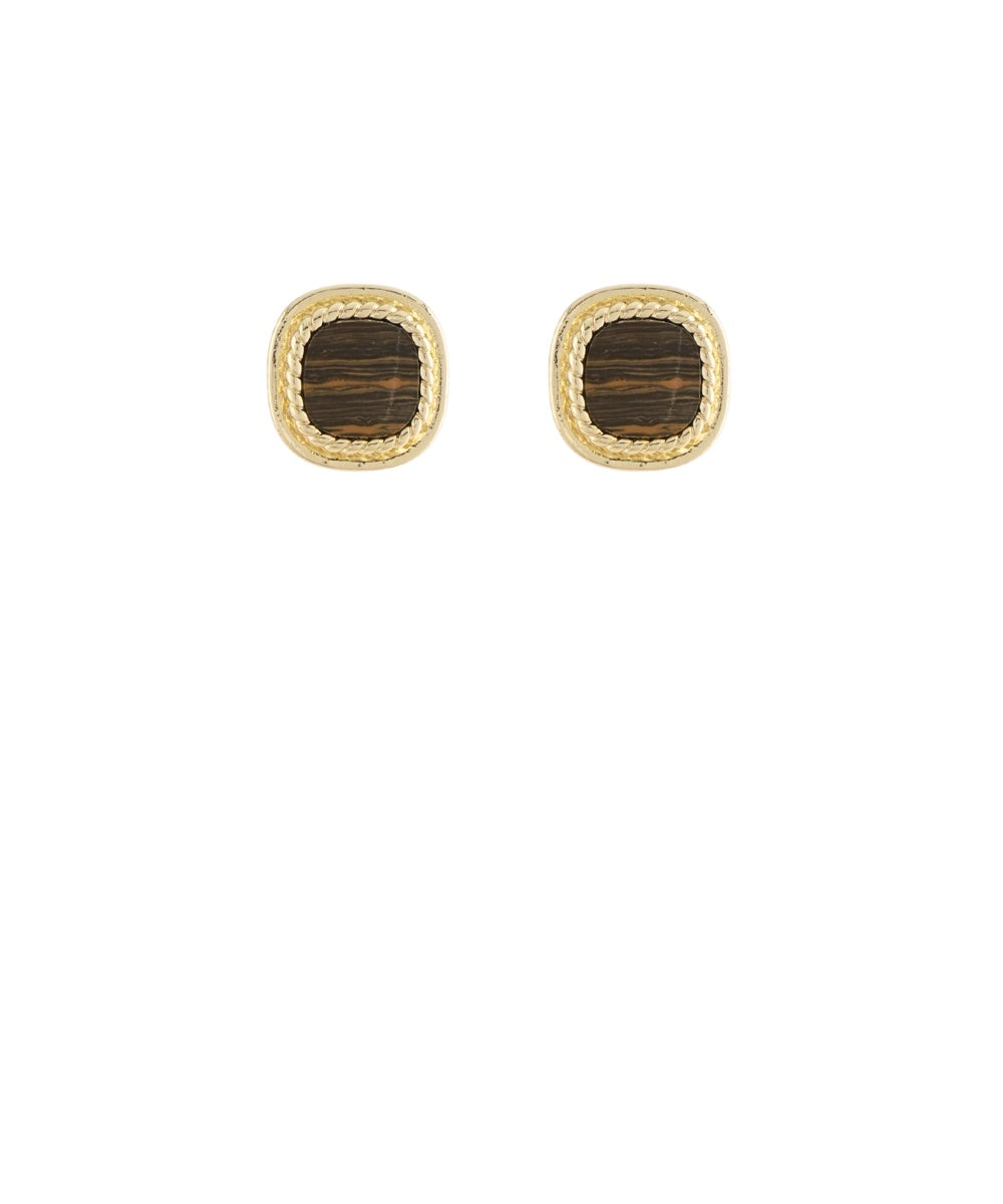Maelle Framed Stud Earrings in Tiger Eye Look